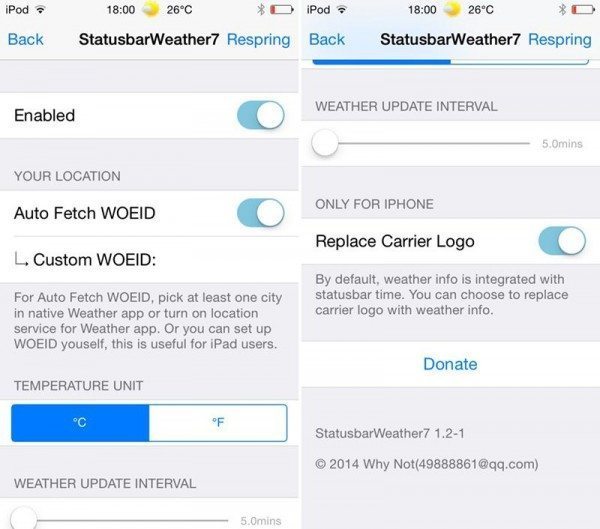 StatusbarWeather7 cydia tweak iOS 7