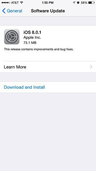 Actualización iOS 8.0.1