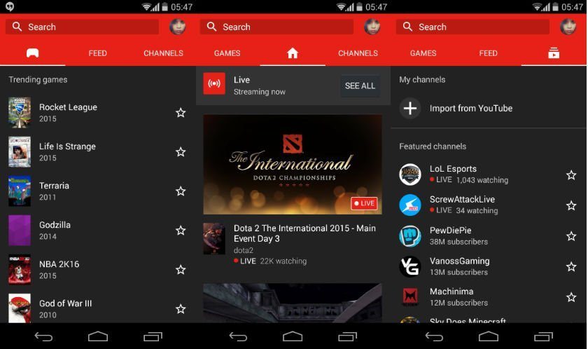 Aplicación YouTube Gaming para Android