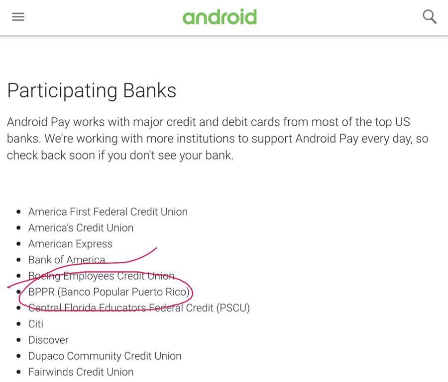 Android Pay Banco Popular de Puerto Rico