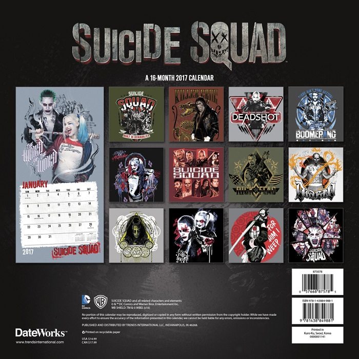 suicide squad calendar back