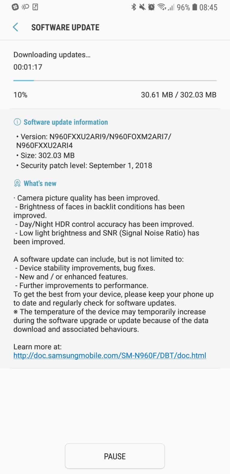 Mejoras cámara update Galaxy Note9